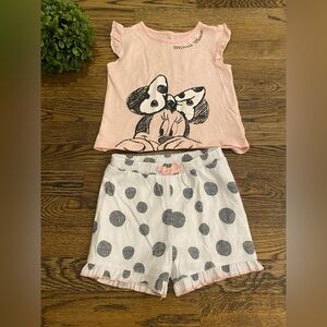 Disney Minnie Mouse Pink & White Short Sleeve Set Sz 4